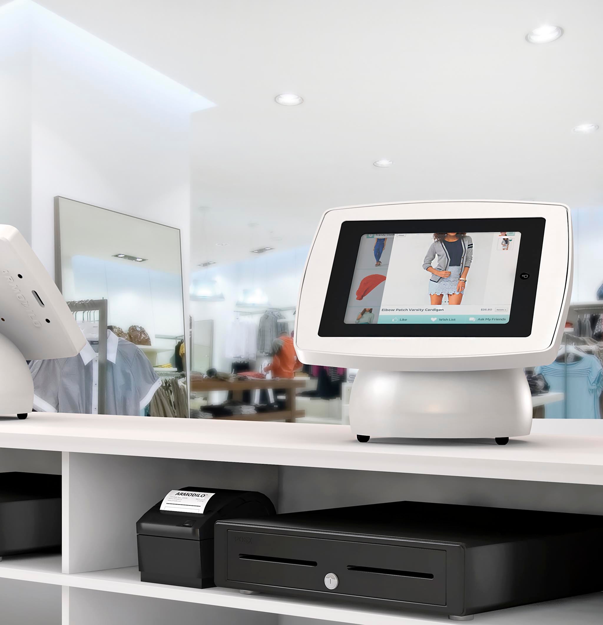 A sphere iPad tablet kiosk in a retail store used as a register