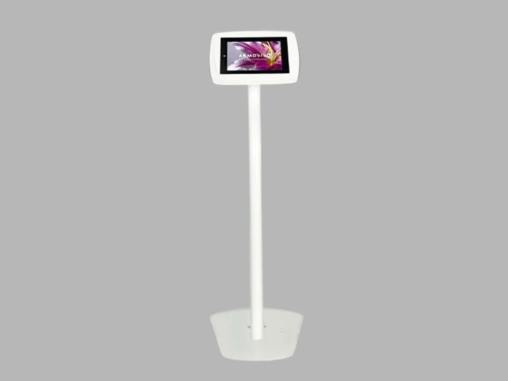The Floor freestanding iPad and Tablet kiosk in white with a screen tablet display.