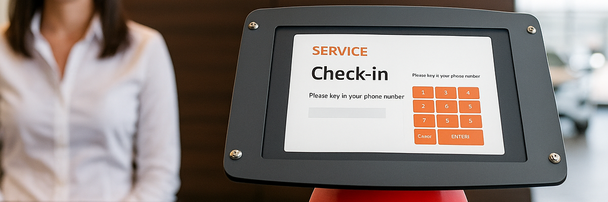 Self-service kiosks in dealership service lounge