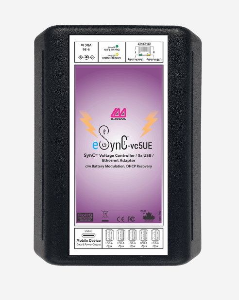 Lava Computer eSynC-vc5UE (5 x USB-A Ethernet, Voltage Converter, Battery Protection, Made for USB-C Devices)