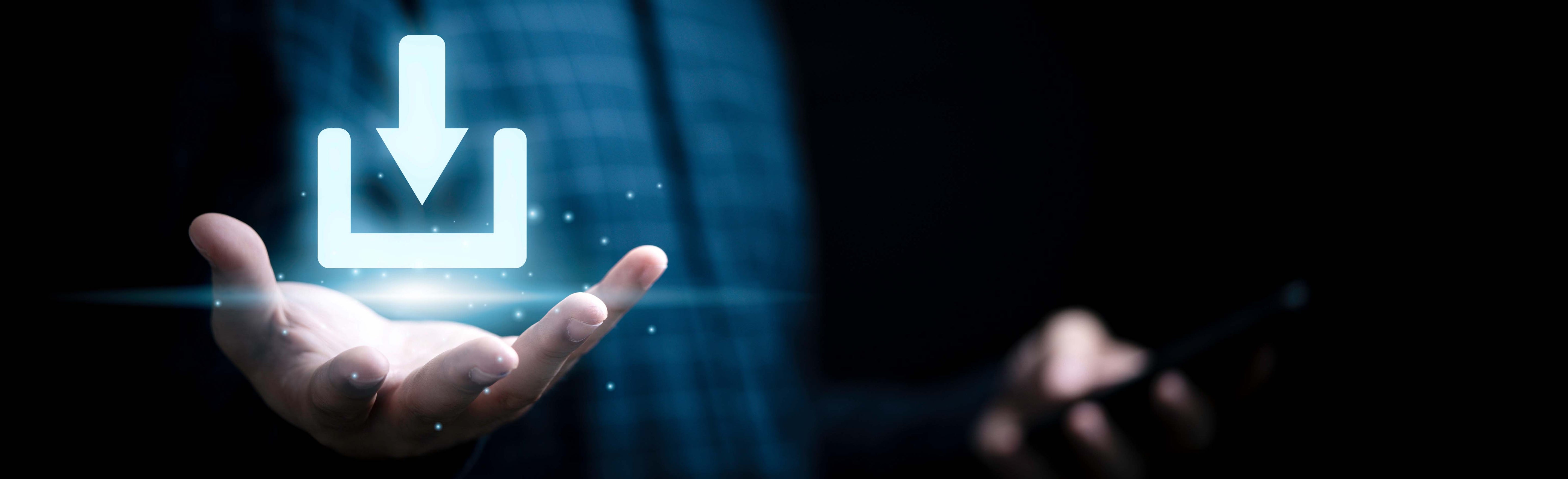 Hand holding an AI download icon