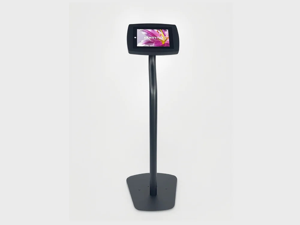 The Floor freestanding iPad and Tablet kiosk in black with a screen tablet display.